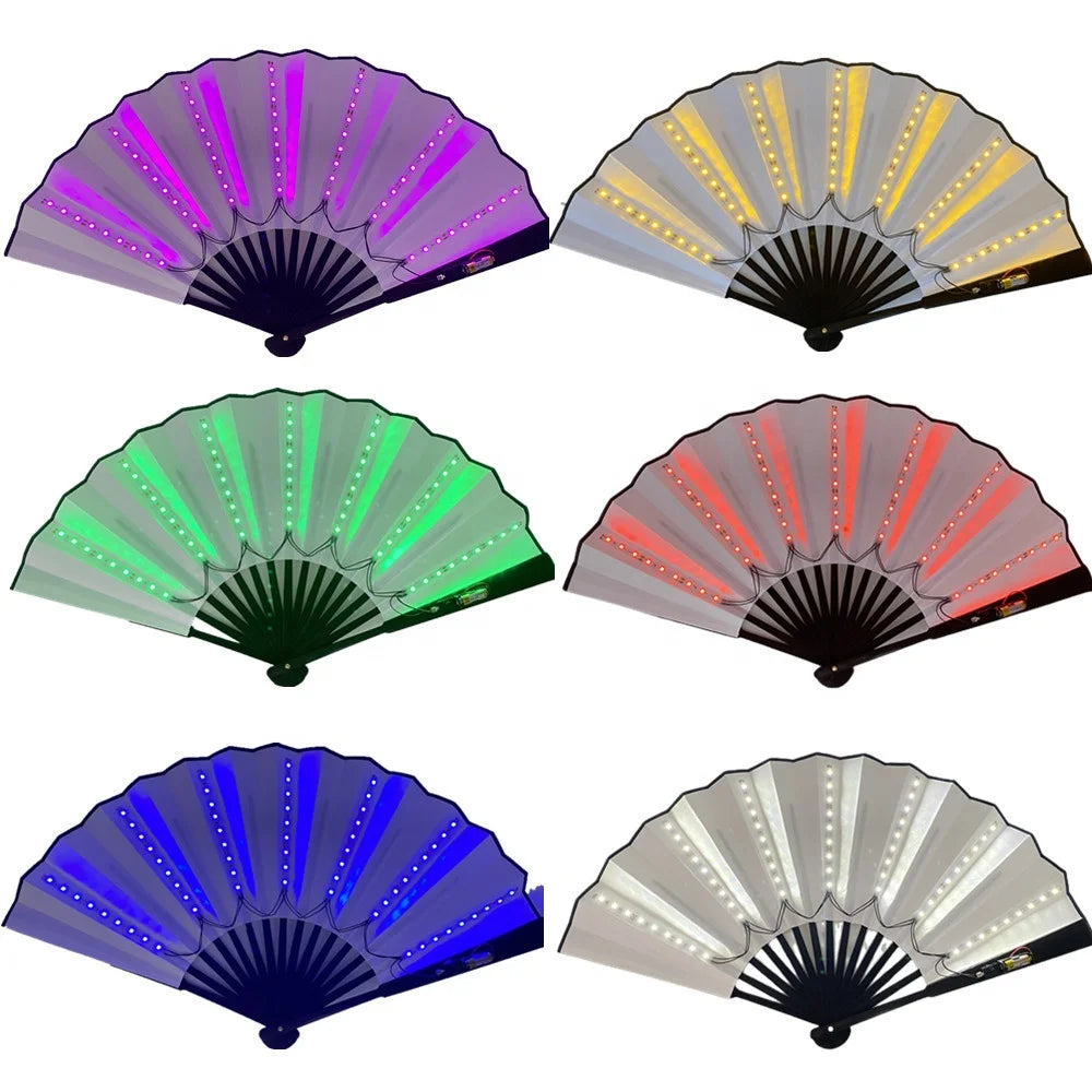 New Design Led Hand Fan Folding Light up Bamboo Decorative  Rave Flash Fan Paper Fans for Party
