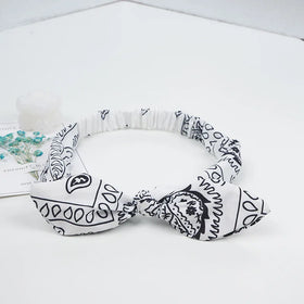 New Bow Elastic Headband Fashion Flower Printed Hair Bands Women Retro Rabbit Ears Hair Accessories