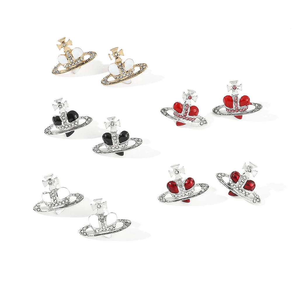 Fashion Saturn Heart Earring Cosplay Accessories Pearl Style Elegant Dangling Ear Clip for Girl Gifts