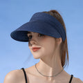 Sun Visor Hats Wide Brim Straw Visors Womens Foldable Beach Visors Summer Roll up Ponytail Beach Hat