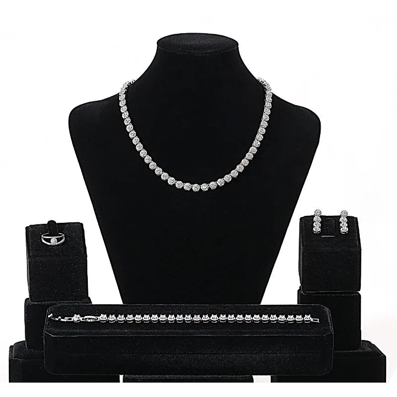 European and American Crystal Beaded Fashion Zircon Necklace Earrings Bracelets Ring for Women's Accessories Set Jewelry