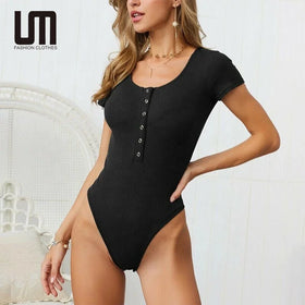Oem Odm Spring Summer Women s Clothing Casual Sexy Knit Bodysuit Stretch Short Sleeve Slim Thong Bodysuit Jumpsuit