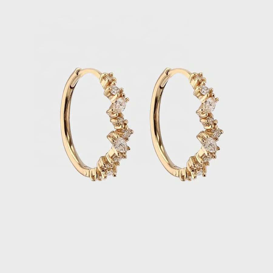 LOZRUNVE Trendy Fashion Jewelry Manufacturer Flower Gold Vermeil Marquise CZ Cluster Huggie Hoop Earring