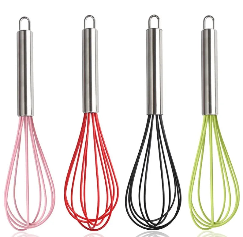 Stainless Steel Handle Silicone Egg Whisk Hand Kitchen Blending Stirring Supplies for Whipping Milk Cream Frothing Home Kitchen
