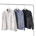 Wholesale Oversized Sun Faded Streetwear Applique Embroidery Hoodie Custom Men Heavyweight Zip up Distressed Acid Wash Hoodies