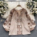 Autumn Full Sleeve O-Neck Casual Blouses Women Puff Sleeve Embroidery Shirts Ladies Casual Tops Clothes Women Wholesale