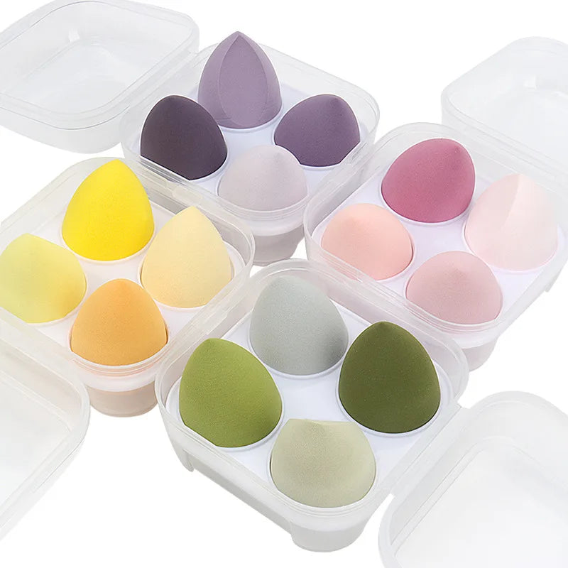 Popular 4PCS/Box Beauty Sponges Set With Egg Box Beauty Facial Foundation Blending Makeup Sponge Set