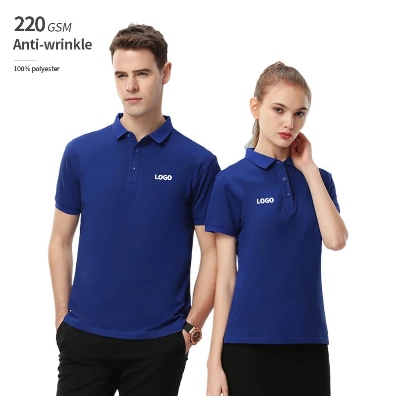 220 GSM 100% Polyester Anti-Wrinkle Plain Solid Color Custom Logo Short Sleeve Knitted Polo Shirts