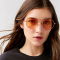 UNOC 2022 Women's Round Shades Sunglasses Trendy Colorful Lens with Gold or Silver Metal Frame Fashionable Sun Glasses