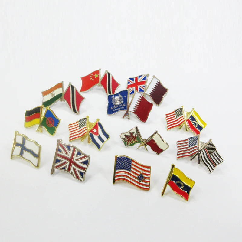 Custom National Country Flag for Lapel Pin Badge Modern Plated Bronze Zinc Alloy Flag Pins Soft Hard Enamel Technique Bulk Order