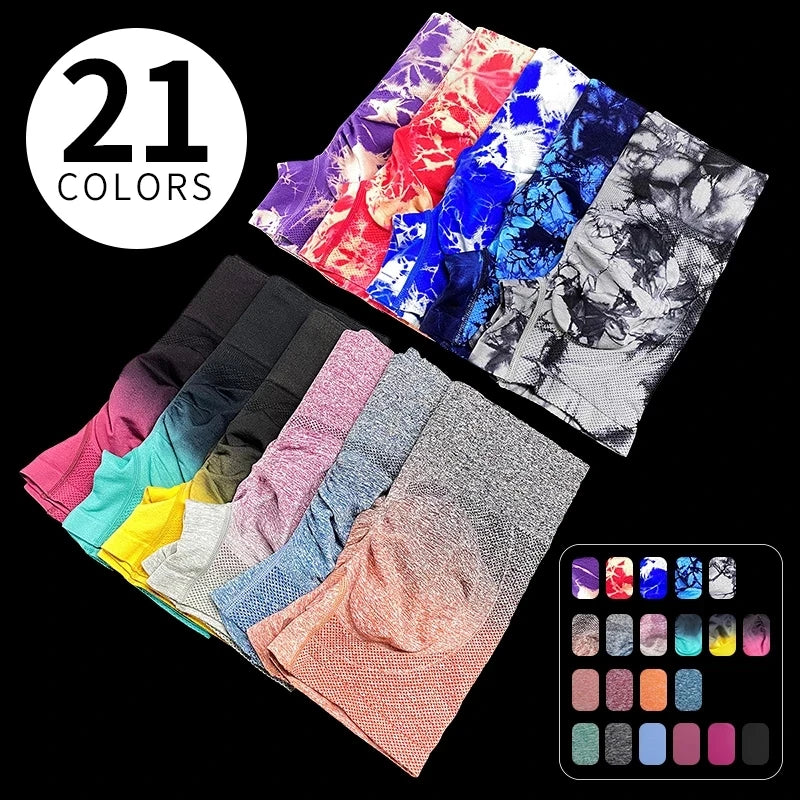 Joyyoung High Waisted Tie Dye Yoga Shorts Women Seamless Scrunch Butt Lifting Biker Shorts Tummy Control Workout Gym Fitness