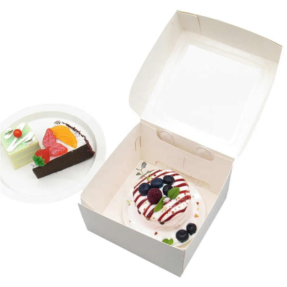 China Suppliers RTS Foldable Transparent Window square Pastry Mousse Dessert Cake Box 6 Inch for Bakery