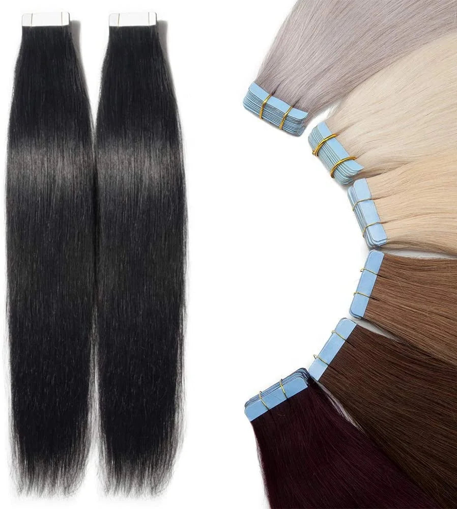 European Human Hair Extensions Double Drawn Donor Hair Bone Natural Color Straight Tape Hair Extensions