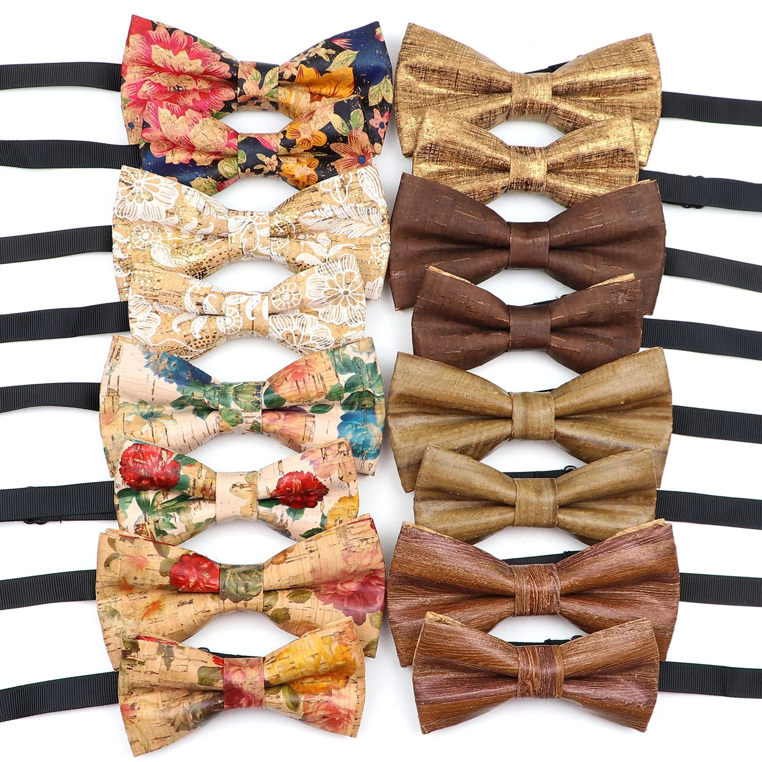 New Cork Wood Fashion Bow Ties Vintage Floral Print Wooden Bowtie Novelty Handmade Butterfly Wedding Party Neck Wear Accessories