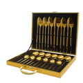 Custom Luxury Gift for Employees 24-Piece Stainless Steel Cutlery Set Spoon Fork Knife Gold Finish Dishwasher Safe Eco-Friendly