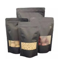 Black Food Grade  Black Kraft Paper Bag Stand up Pouch with Window Zip Lock Food Packaging Bag Low MOQ Paper Bag