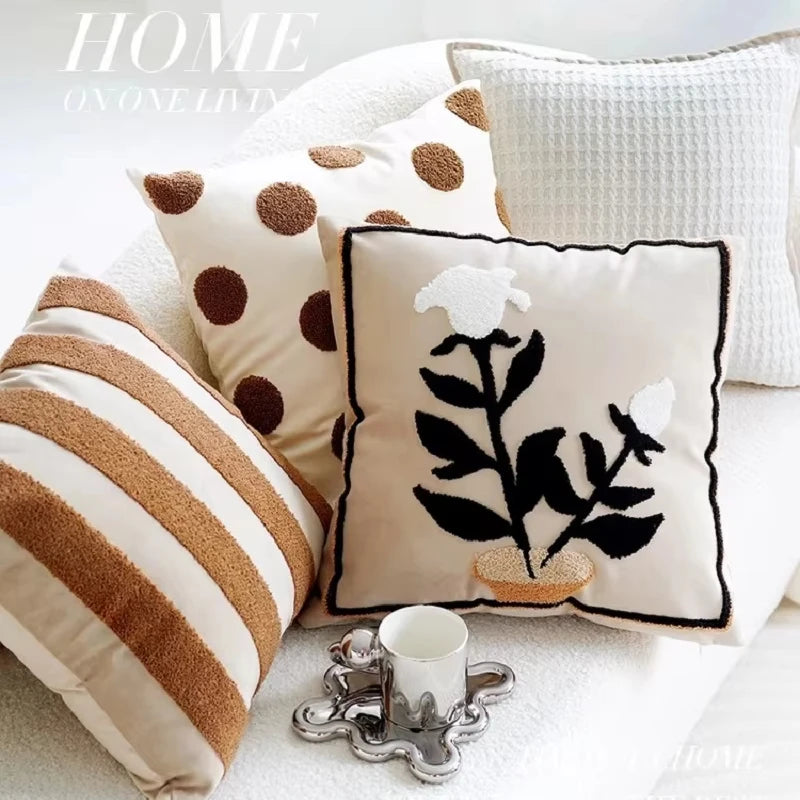 Brown Plant Oat Cream Light Luxury Living Room Sofa Decoration Pillow Cover Retro Pillow Cases Premium Bedhead Cushion Cover
