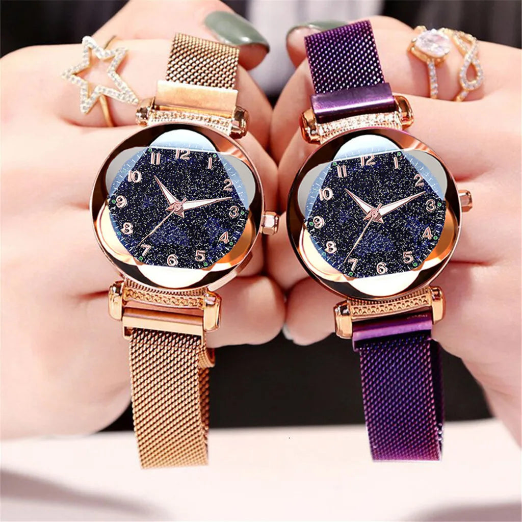 New Arrival Women Watches Luminous Luxury Elegant Magnet Buckle Ladies Wristwatch Rose Gold New Starry Sky Watches