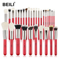 BEILI Makeup Brush Kit 30pcs Red Wooden Handle Natural Goat Pony Synthetic Hair Eyeshadow Brush Foundation Make up Accessories