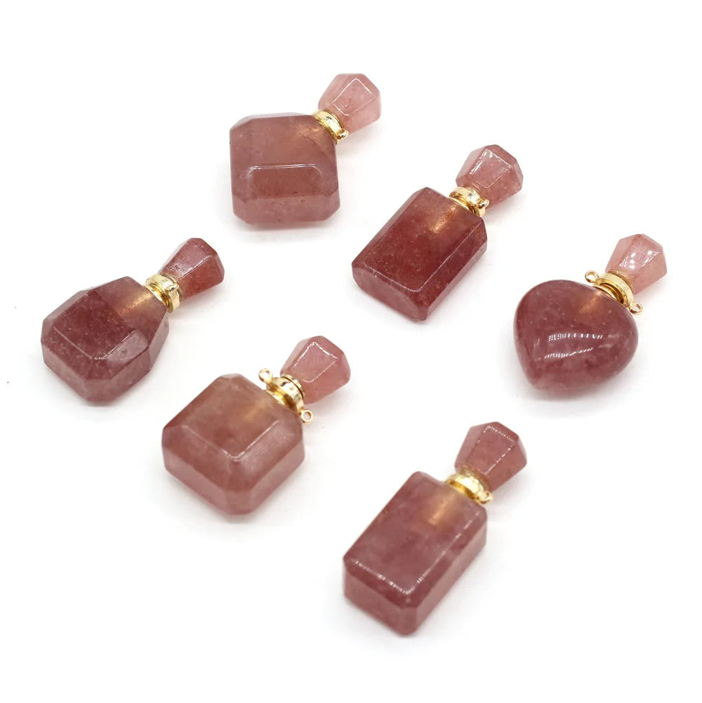 Hongzhuo Natural essential oil diffuser perfume bottle strawberry quartz pendant jewelry for necklace crystal