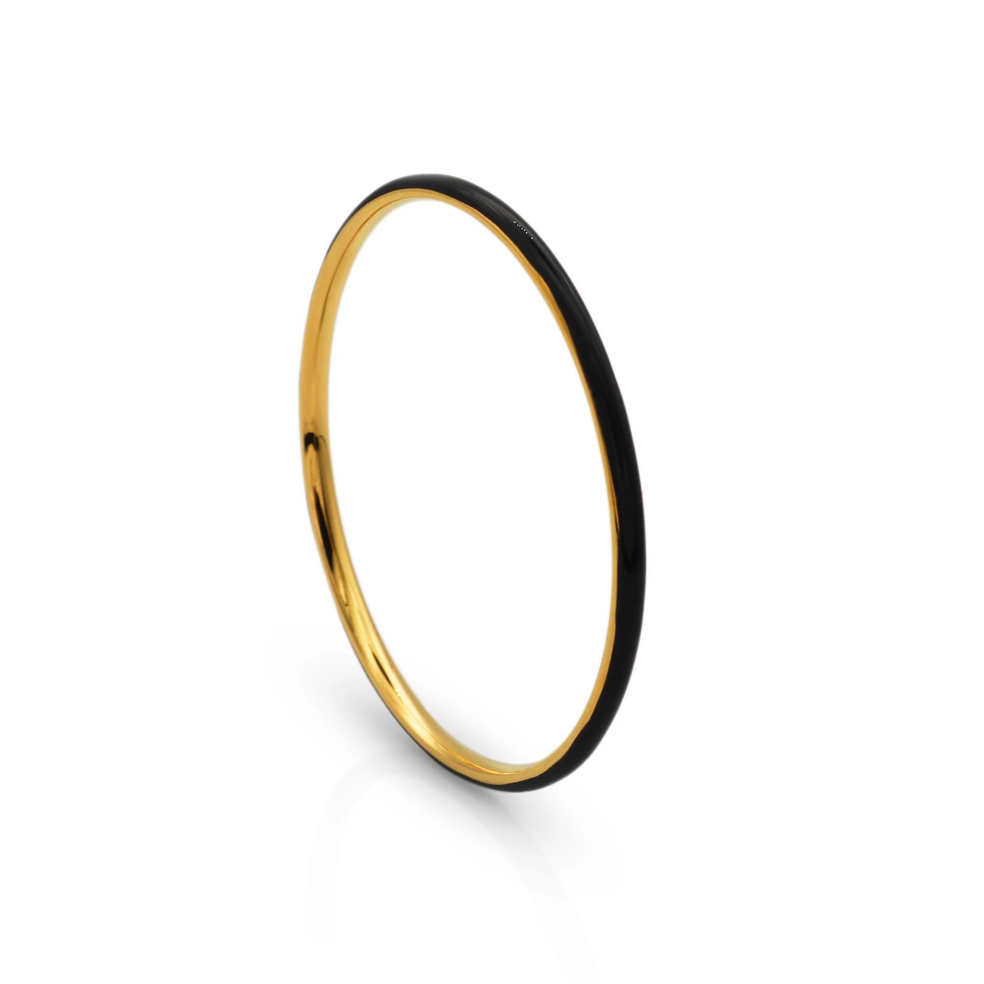 Chris April in Stock Minimalist 316L Stainless Steel PVD Gold Plated Enamel Black Colored Bangle Bracelet