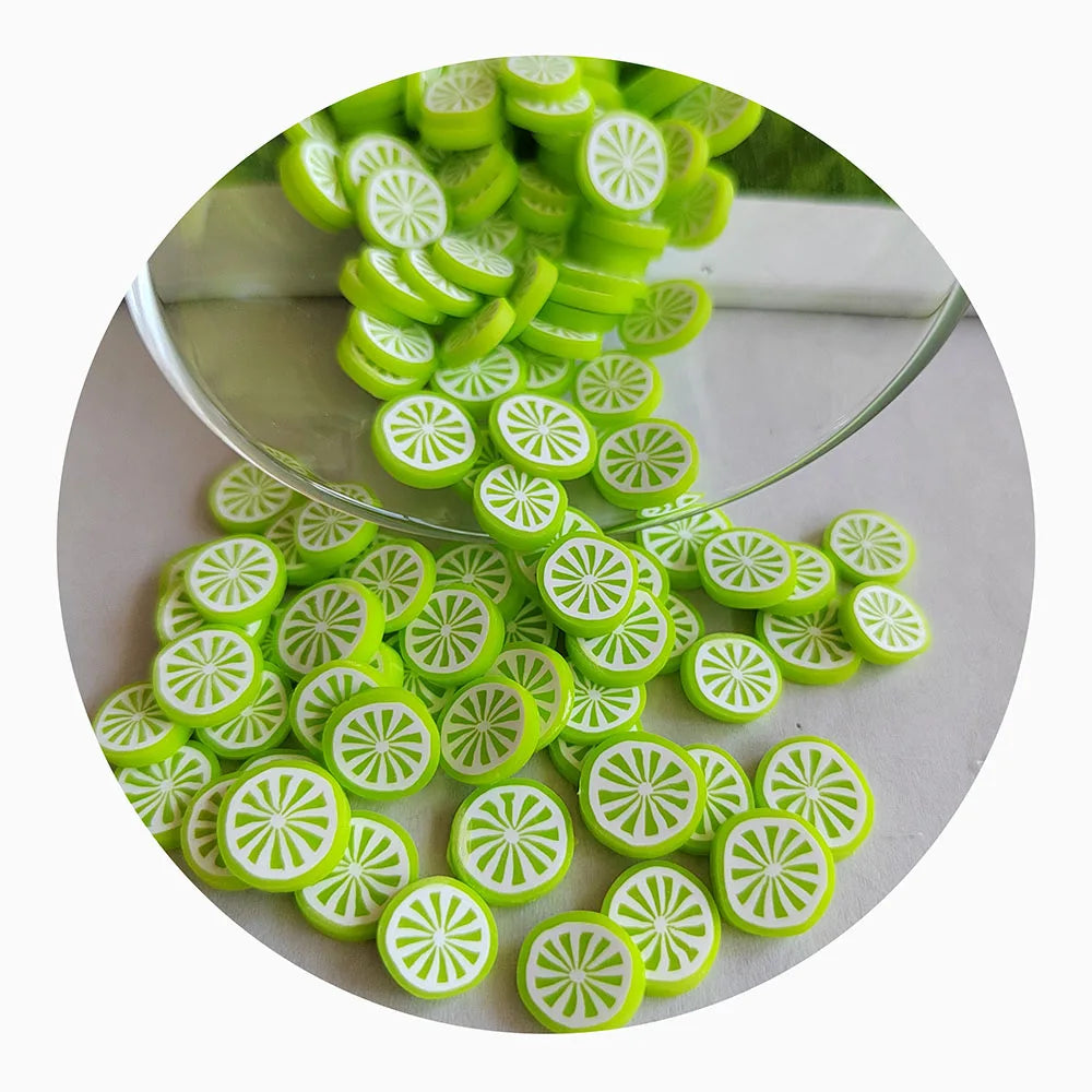 Bulk 500g/Lot 5MM/10MM Green Lemon Polymer Clay Slice Beads Summer Theme Hot Clay Fruit Sprinkles for Nail Art Jewelry Making