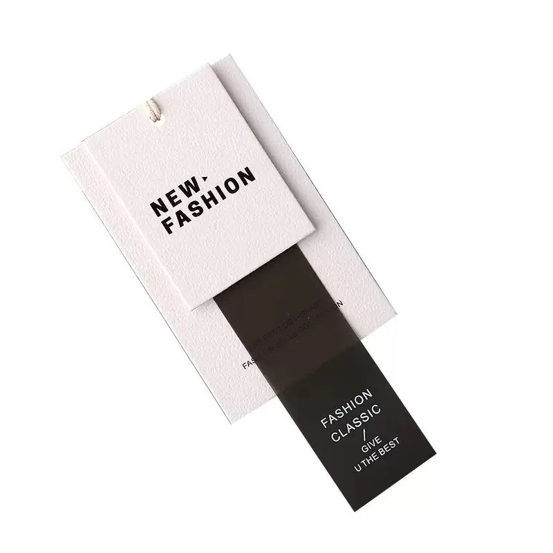 Custom Black PVC Printed Hangtag Set for Clothing Own Brand logo Paper Pvc Jeans Clothing Paper Hang Tag Tag