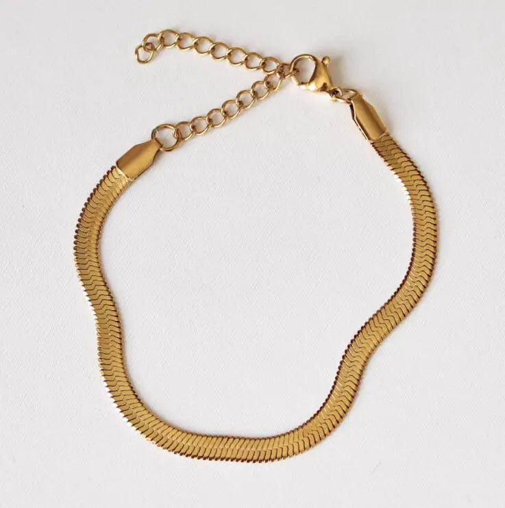 Fashion Foot Chain Jewelry Boho Snake Chain Anklet Women Stainless Steel Bling Anklet Gold 4mm Herringbone Chain Anklet Women