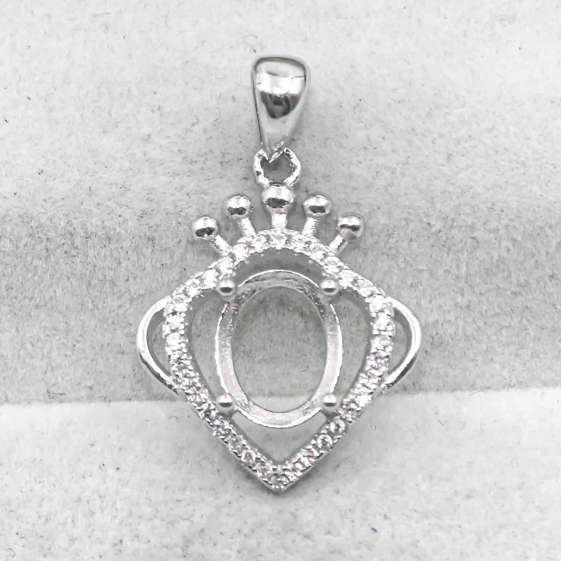 Sterling Silver 8*10mm Semi Mount Pendant Empty Frame Blank Support Setting S925 Base Holder Without Center Stone for DIY Inlay