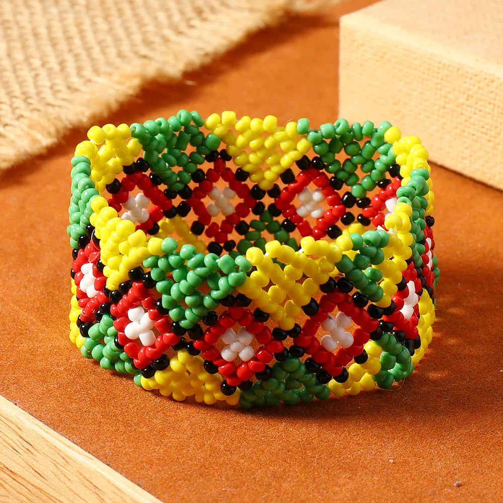 2025  Bohemian Colorful Seed Beads Elastic Stretch Bracelet  Handmade Women Ethnic Adjustable Strand Bangle Jewelry