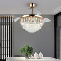 Dimmable with Remote Control 42 Inch 3 Blades Retractable Crystal Iron Design Led Ceiling Light With Fan for Modern Bedrooms