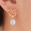 Wholesale Korean Wedding Stud Earring Bridal Luxury Fashion Openwork Heart Gold Plated Zircon Jewelry Earrings