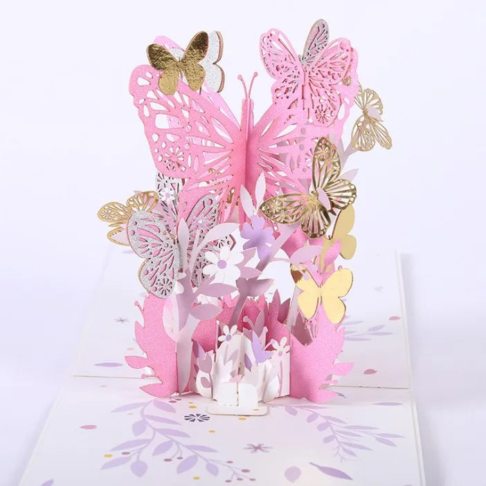 Creative butterfly Hollowed-out Flower 3D Mother's Day Paper Greeting Card Folding DIY Holiday Card