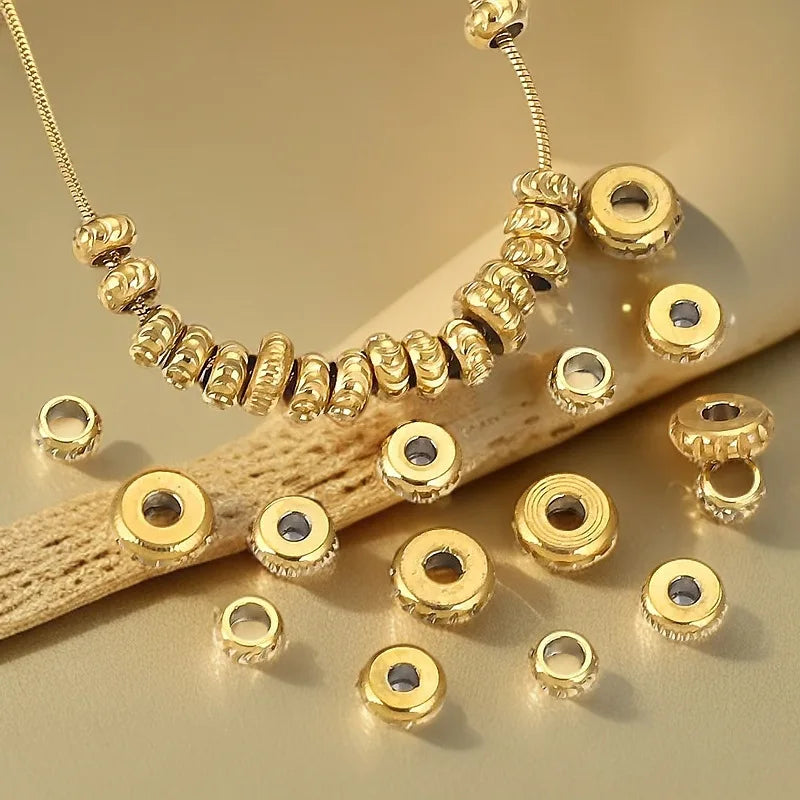 Stainless Steel Gold Plated Spacer Beads Charms for DIY Jewelry Bracelet Making Necklace Findings Supplies Accessories