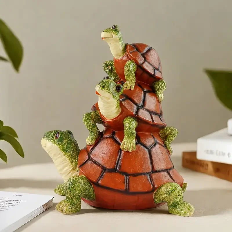 Creative Stacked Turtle Resin SculptureThree-Tiered Turtle Design with Realistic Shell TextureHome Decor for Living Room Shelf