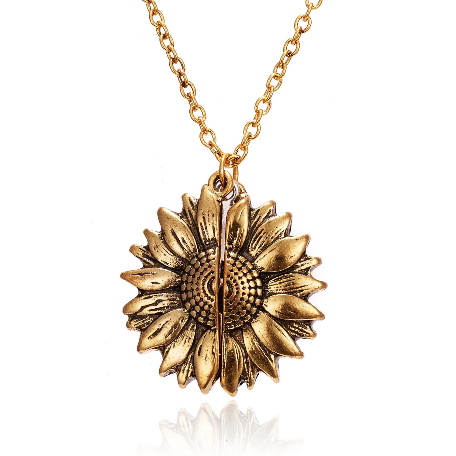 AA01083 Open Sunflower Locket Pendant Necklace Women's You Are My Sunshine Jewelry Alloy Material for Anniversaries
