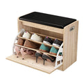 White Wooden Small Unit Shoes Rack Cabinet with PVC Cushion Seat Shoe Bench with Storage Space