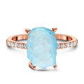 925 Sterling Silver Moonstone Pink Rose Quartz Blue Raw Gemstone Jewelry Natural Aquamarine Ring