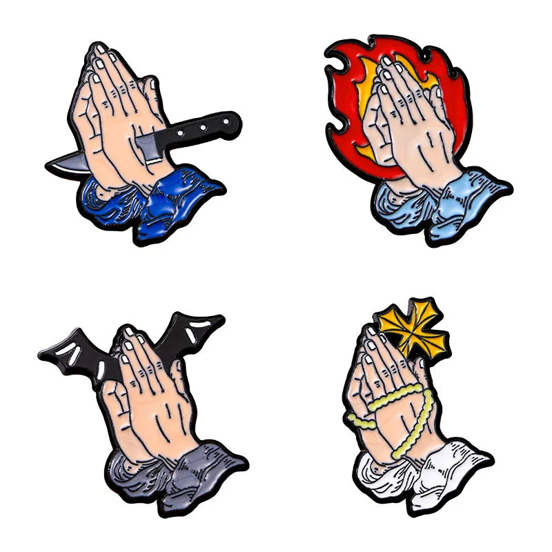 Funny Palm-shaped Niche Jewelry Cross Dripping Oil Badge Denim Coat Bag Buckle Brooch