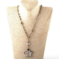 Women Ethnic Necklace Jewelry Bronze Chain Glass Rosary Statement Cross Gunmetal Star Pendant Necklace