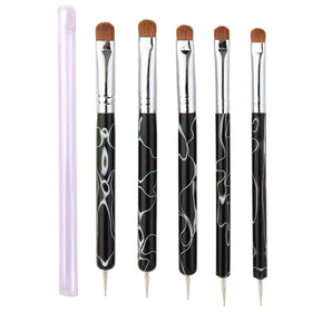 Marble Handle Kolinsky French Nail Art Brush Dual End Nail Art Dotting Pen Acrylic Sable UV Gel Painting Brush