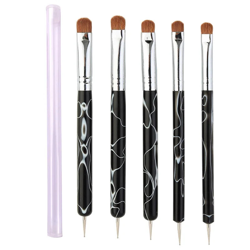 Marble Handle Kolinsky French Nail Art Brush Dual End Nail Art Dotting Pen Acrylic Sable UV Gel Painting Brush