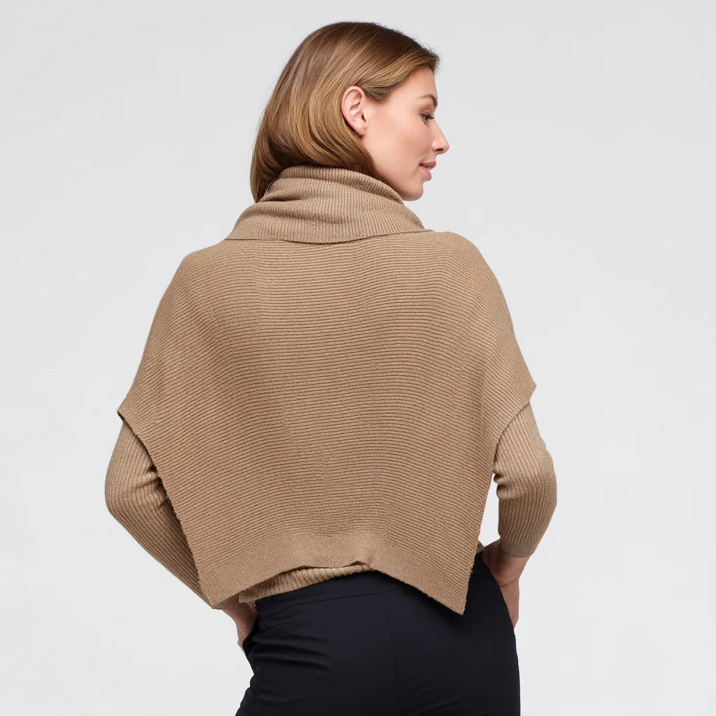 Women's Alpaca Merino Blend Knit Top Integrated Asymmetrical Scarf Casual Button Front Breathable Thin Design for Autumn Winter
