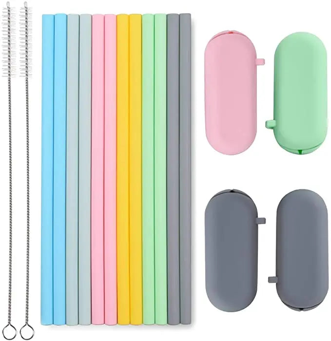 BPA Free Silicone Straws with Cleaning Brush  Dishwasher Safe Drinking Straw Reusable
