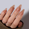 BTArtbox 3D Gold Lines Design Luxury Fake False Nails With Glue Wholesale Soft Gel Custom Medium Almond Handmade Press on Nails