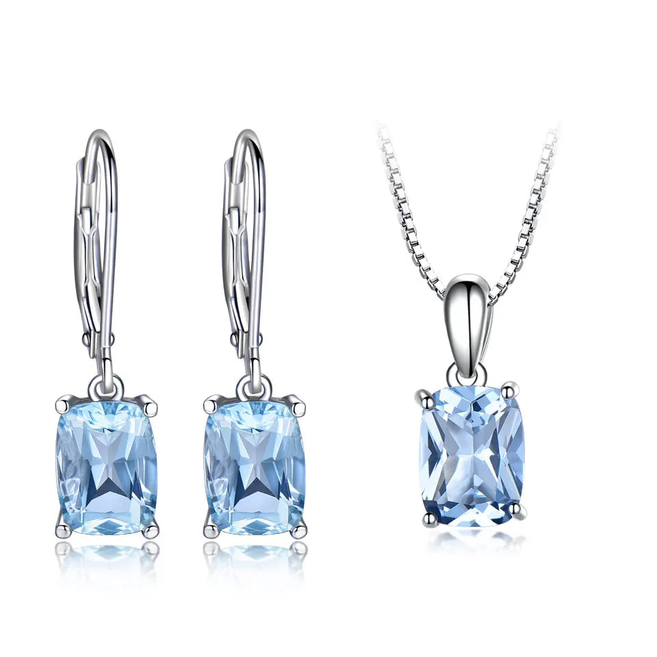 Hot Sale Fashion Women Fine Jewelry Set 925 Sterling Silver Jewelry Sky Blue Topaz Necklace Earring