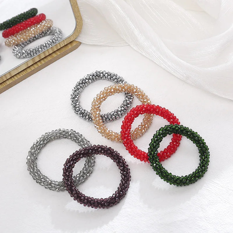 Wholesale New Fashion Luxury Simple Rhinestone Hair Ring Hair Accessories Handmade Elastic Crystal Beads Hair Ties
