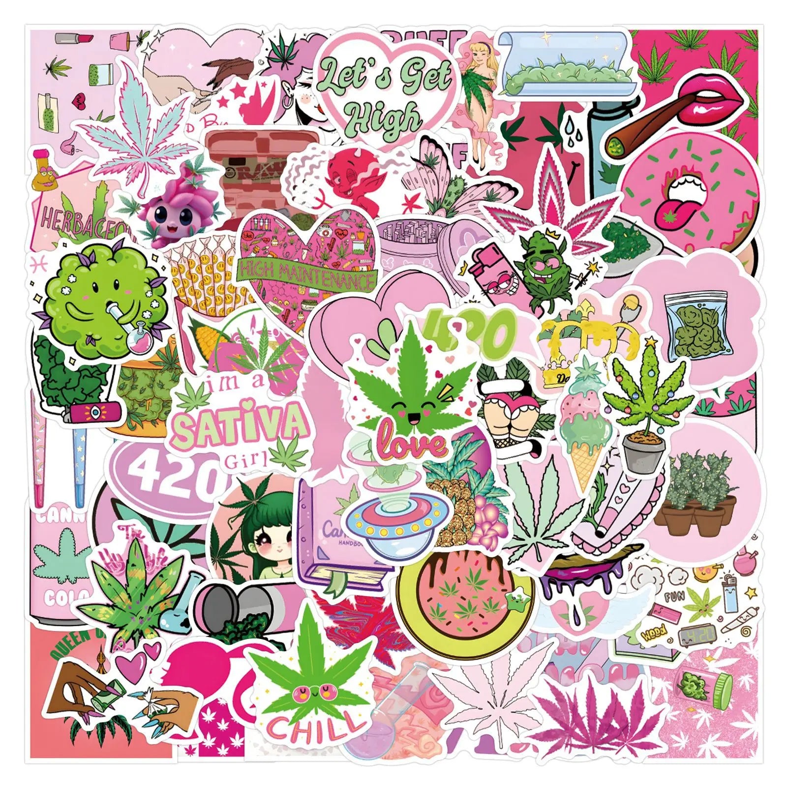 110PCS Trendy girl power cartoon pink weed ticker