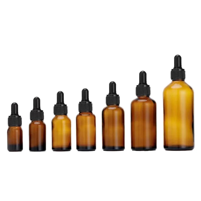 Hot Sale Square 100ml-5ml Amber Glass Dropper Bottles with Rubber Dropper for Diapers Tampons Toilet Paper