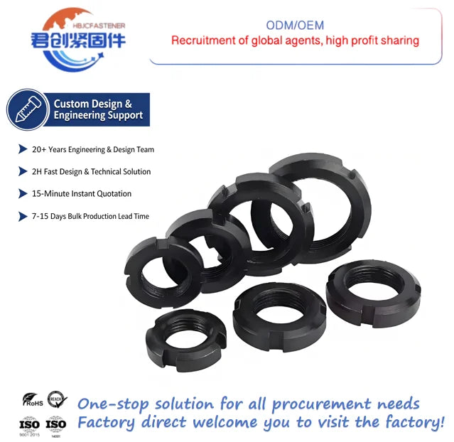 Carbon Steel GB812 Slotted Round Nuts Anti-Loose Lock Slotted Bearing Nut M10 M12 M16 M18 Hex Nut Manufacturer Types